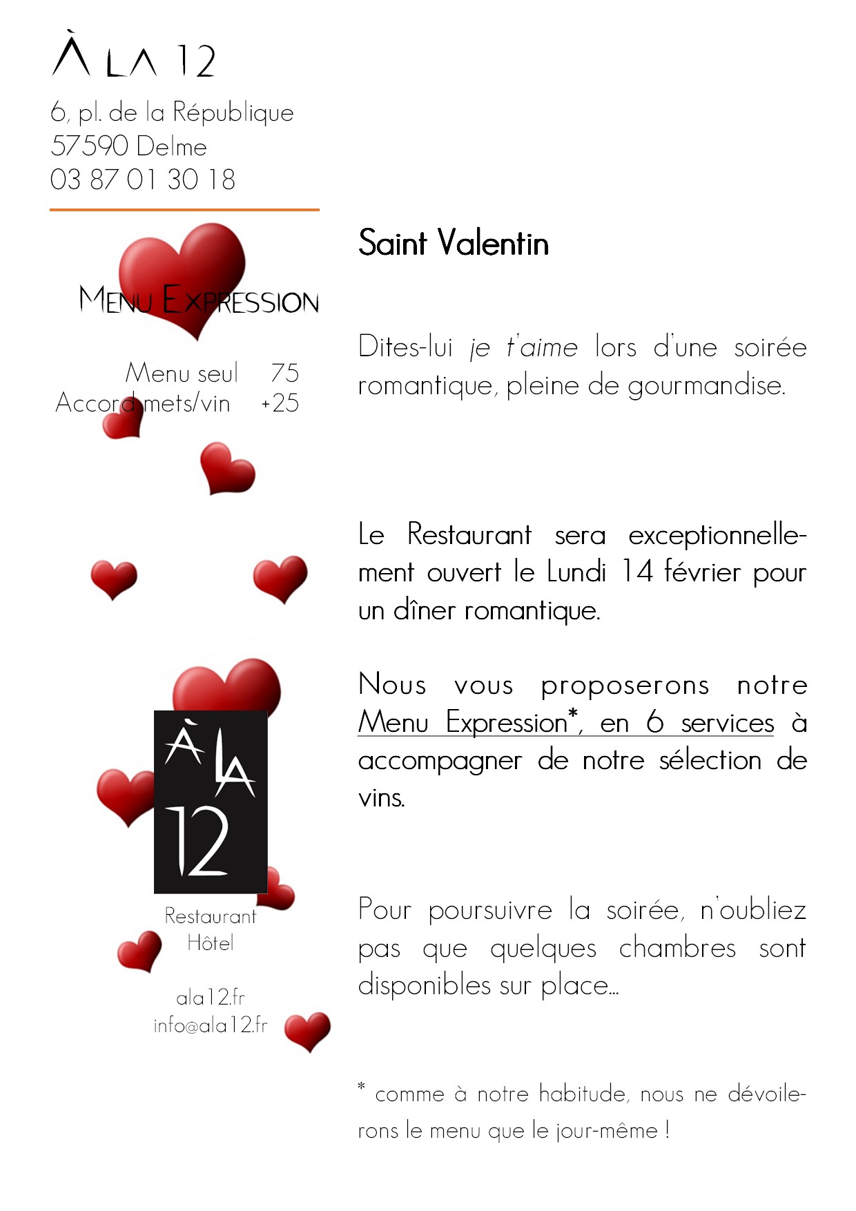 Saint-Valentin au restaurant À la 12 — À la 12, restaurant gastronomique Delme, Moselle
