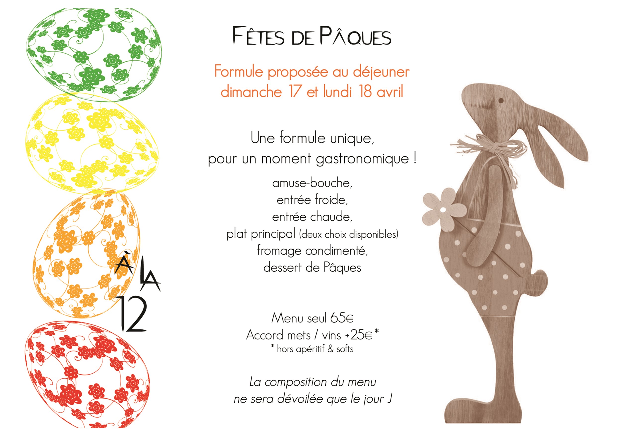 Fêtes de Pâques au restaurant À la 12 — À la 12, restaurant gastronomique Delme, Moselle