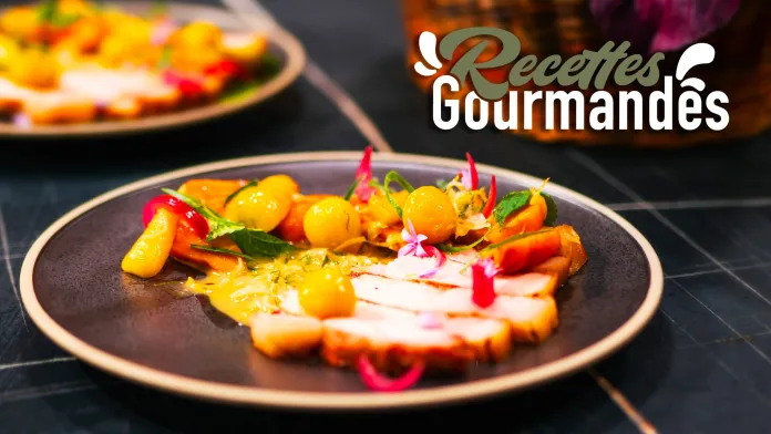 Recettes gourmandes: Carré de porc IGP du Doubs maturé sur os, Carottes colorées étuvées & Mirabelles du Saulnois — À la 12