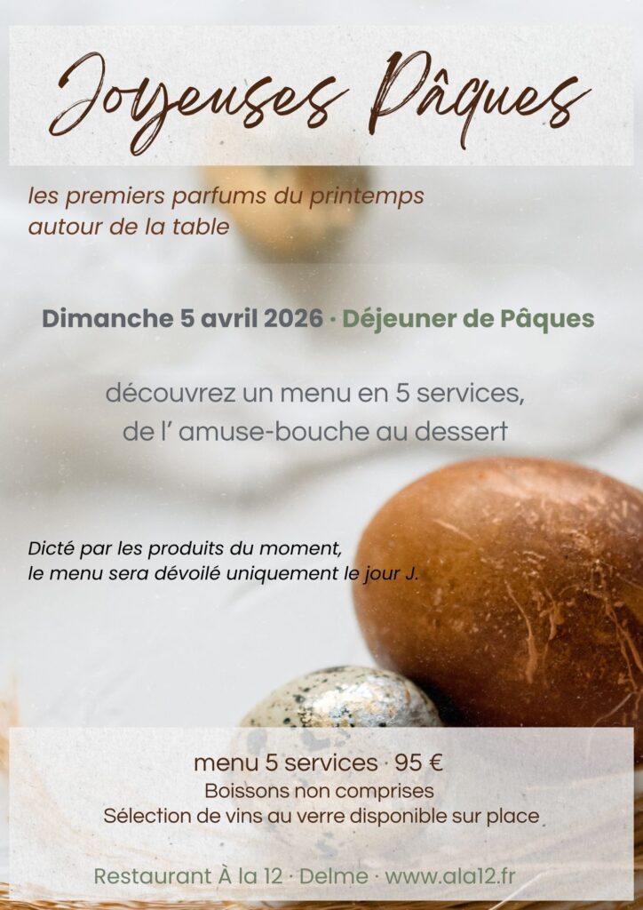 Menu restaurant ala12 pour Paque 2026